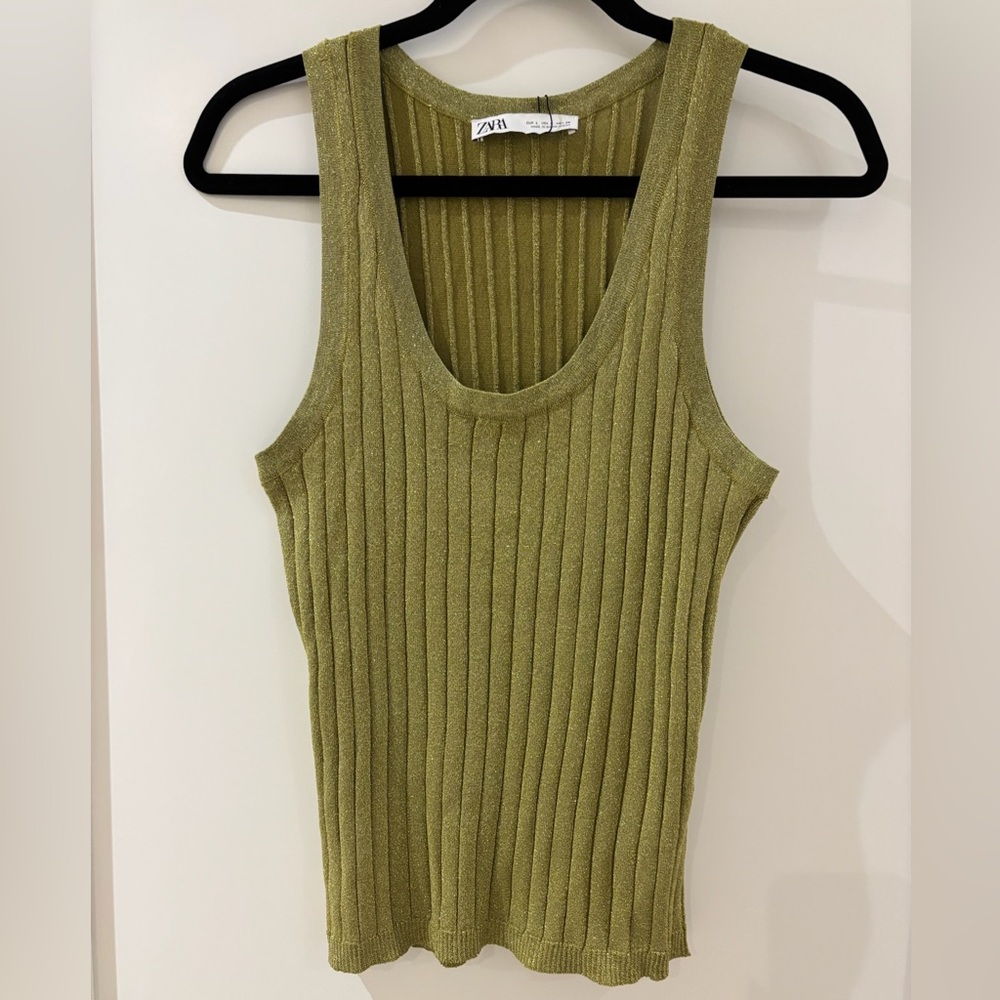 Zara Olive Green Ribbed Tank Top